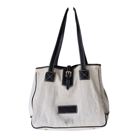 Dooney & Bourke Satchel Fabric Leather Trim  Shoulder Handbag Women Gray Black - Picture 1 of 16
